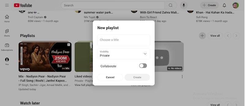 create new youtube playlist