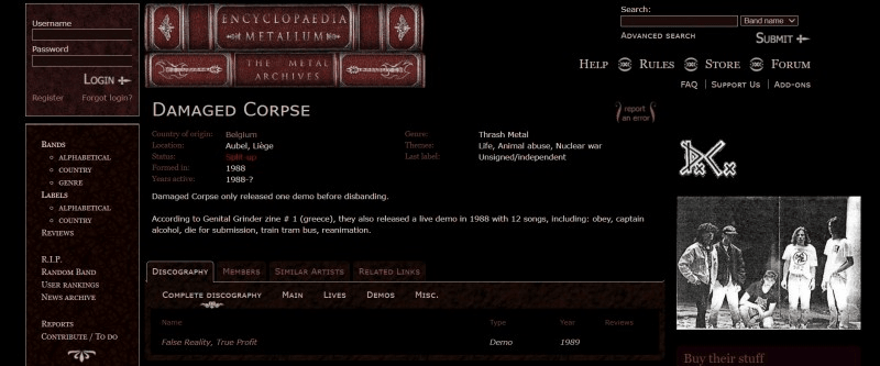 damaged corpse gore website homepage