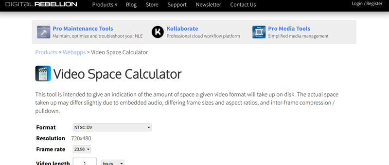 Digital Rebellion Video Space Calculator