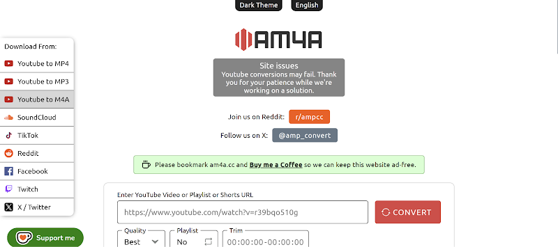 direct youtube url to m4a tool