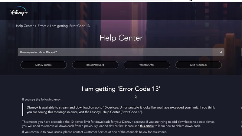 Disney Plus Error Code 13