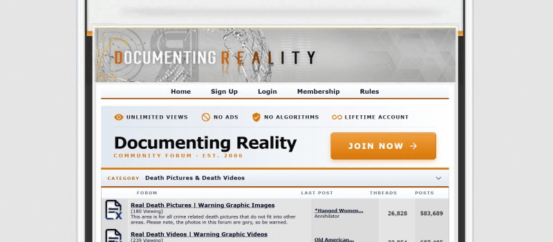 documenting reality graphic forum homepage