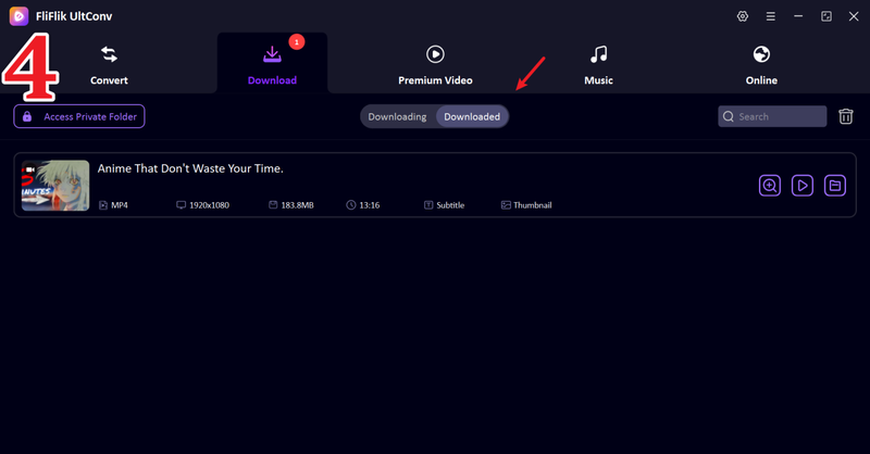 Check Downloaded Animedao Video in Fliflik Ultconv