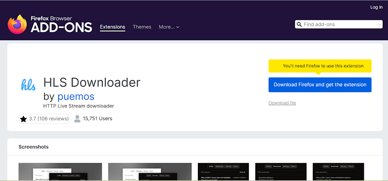 Download from YouTube Mozilla Firefox with HLS Downloader