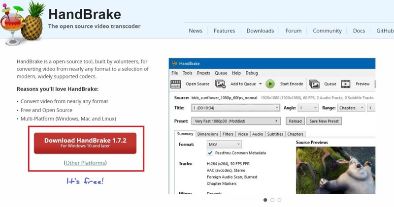Download Handbrake from Official Website