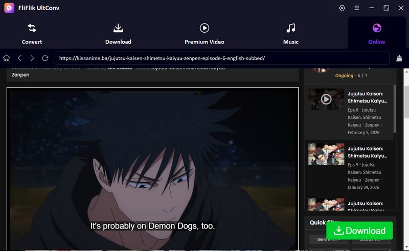 Download Kissanime in Ultconv Inbuilt Browser