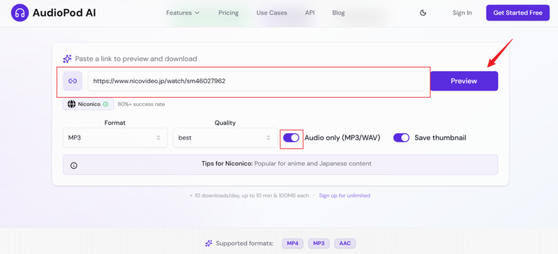 Download Niconico Audio with Audiopod Ai