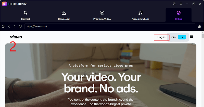 Download private Vimeo videos with UltConv Video Converter with built-in browser