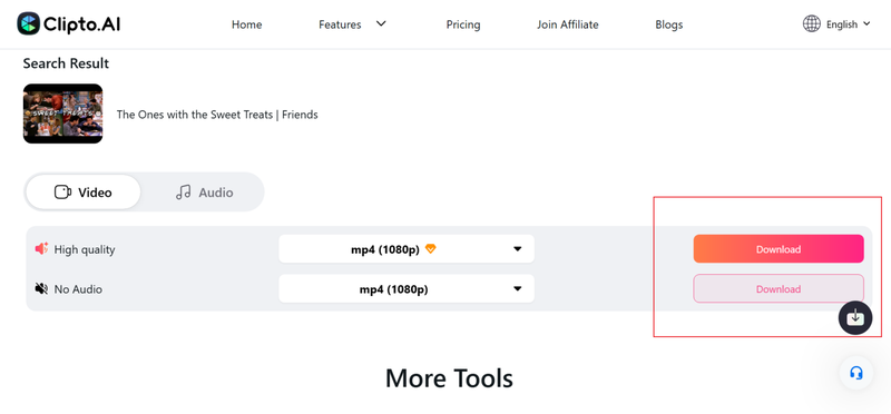 Download Youtube Video in Clipto Youtube Downloader