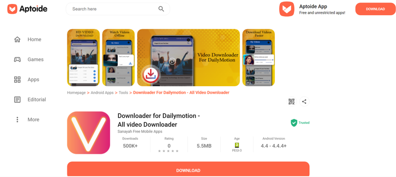 Downloader for Dailymotion Android App