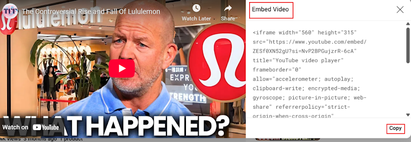 Embed YouTube video URL