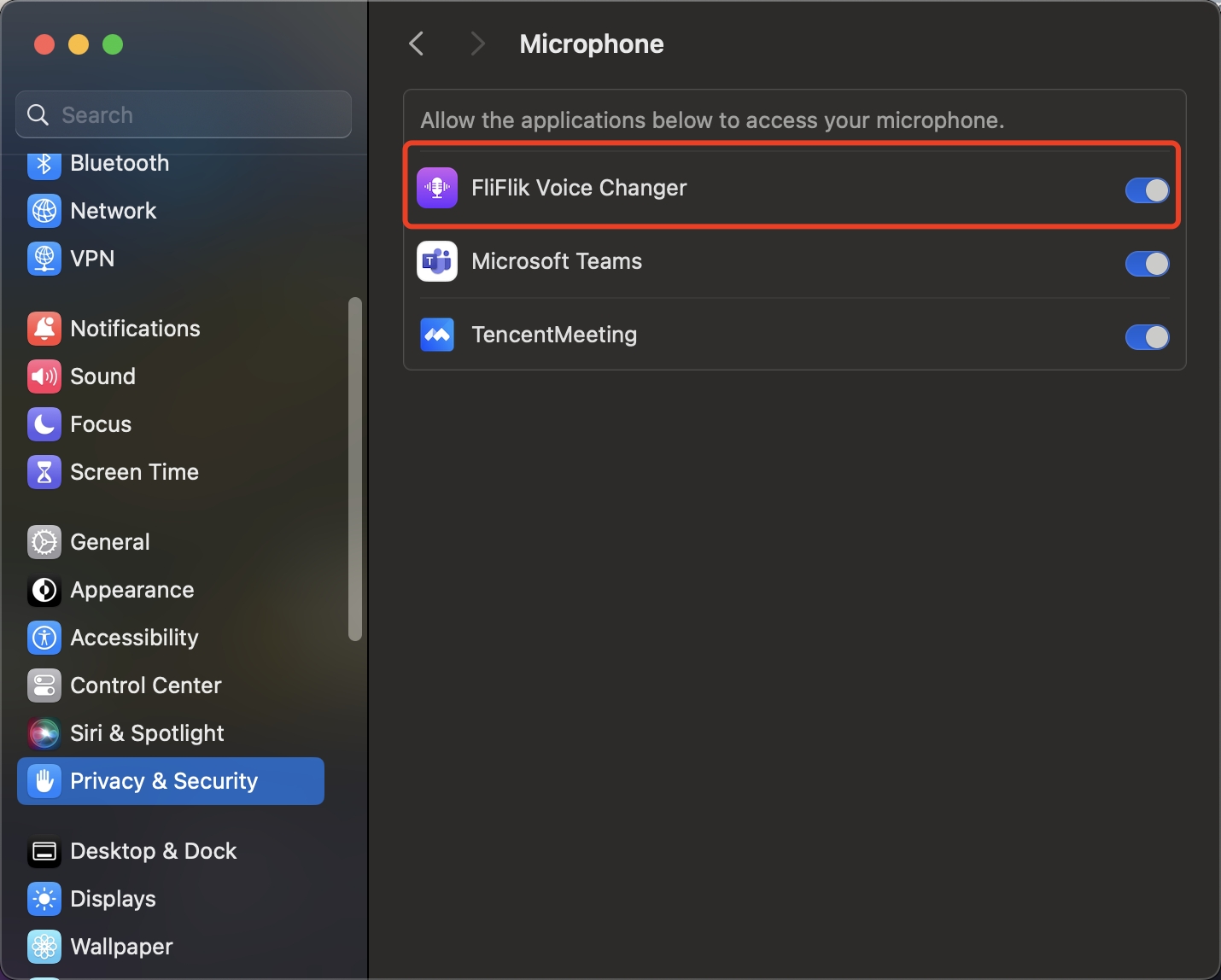 enable privacy using fliflik voice changer mac