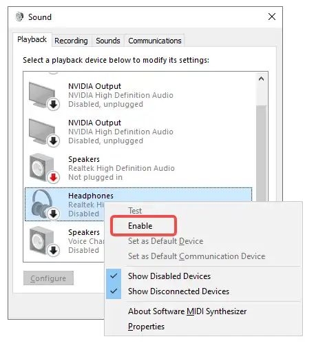 enable headphone device