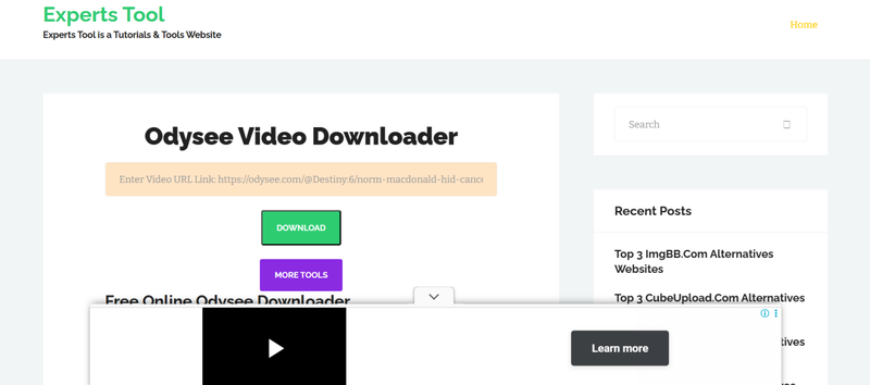 Experts Tool Odysee Video Downloader Interface