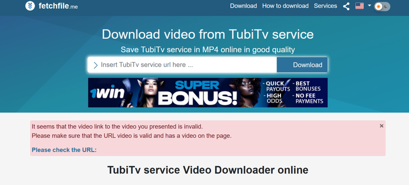 Fetchfile Tubi Tv Downlaoder Interface