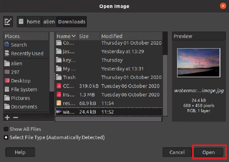 gimp remove watermark