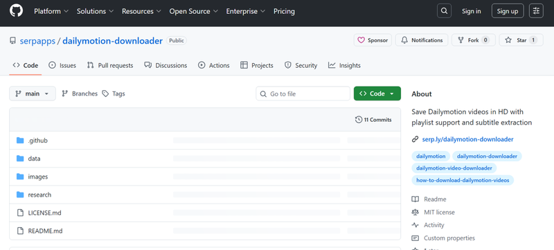 Github Dailymotion Downloader Tool