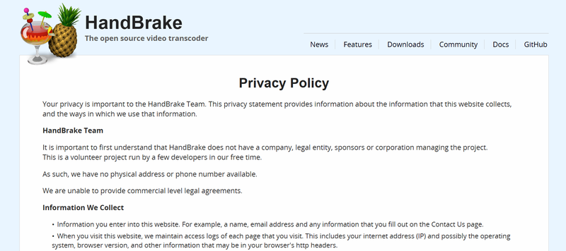 Handbrake Privacy Policy