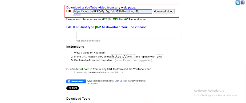 Insert Blocked YouTube Video URL