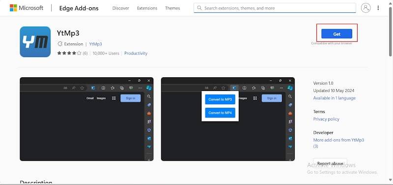 install ytmp3 edge addon