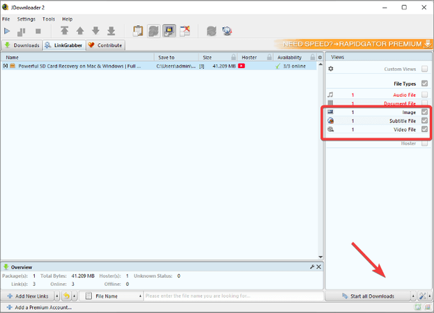 Detected Video Files in Jdownloader Linkgrabber