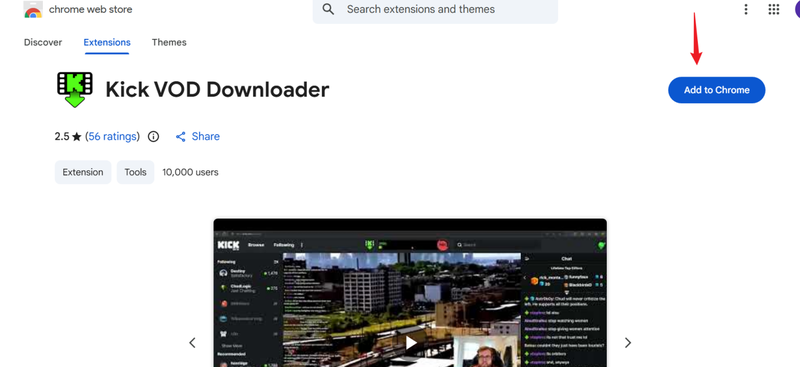 Kick Vod Downloader Chrome Extension Interface