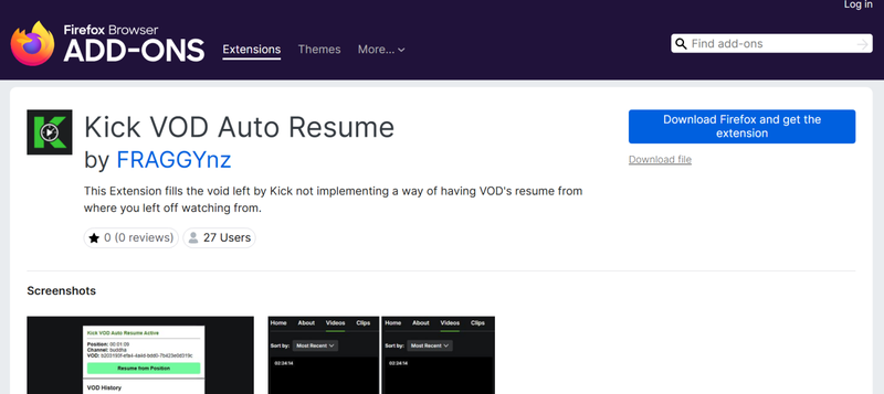 Kick Vod Downloader Firefox Extension Toolbar