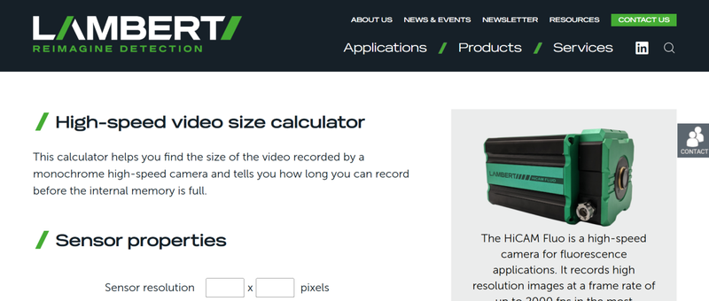 Lambertinstruments Video Size Calculator