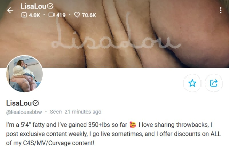 bbw creator profile lisa lou ssbbw