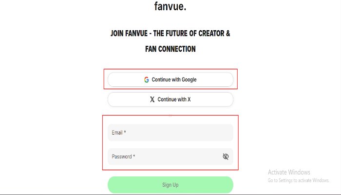 login fanvue email google
