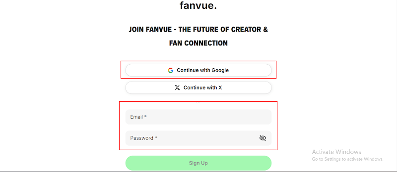 login fanvue email google