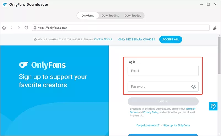 Login to Onlyfans Account in Yt Saver