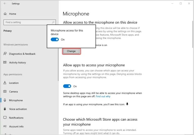 microphone access for this device