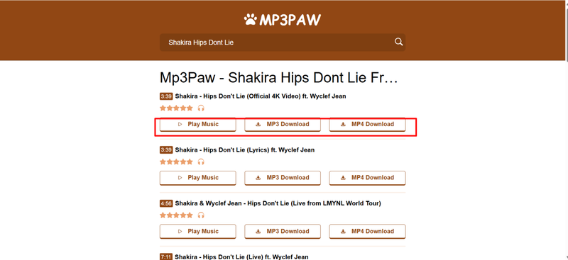 Mp3paw Select Track and Download