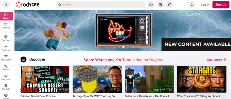 Odysee Decentralized Video Platform Interface