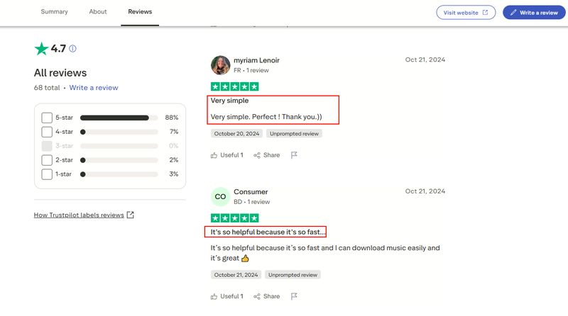 Onlymp3 Trustpilot Positive Review