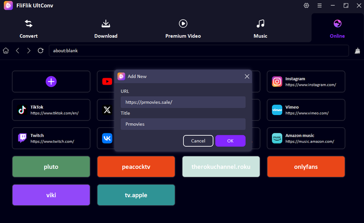 Open Online Tab of Prmovies in Ultconv