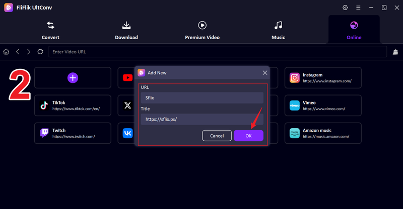 Open Online Tab of Sflix in Ultconv