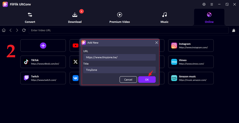 Open Online Tab of Tinyzone in Ultconv