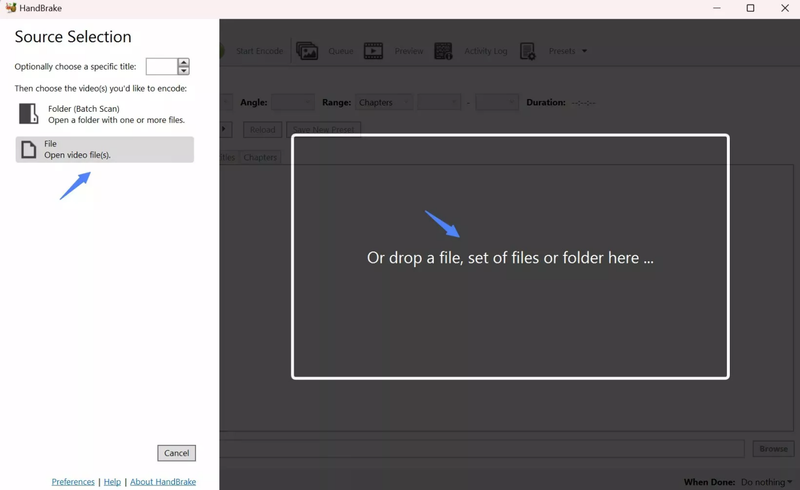 Import Video File into Handbrake