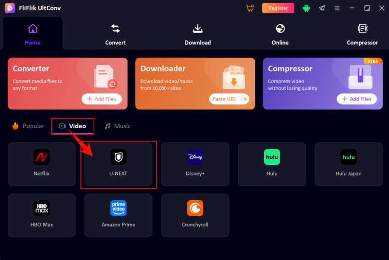 open the u next downloader in ultconv