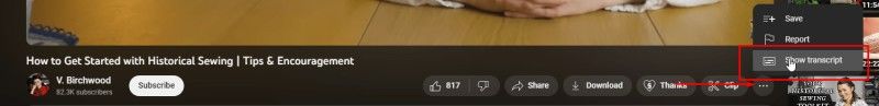 Open Video Menu to Download YouTube Captions