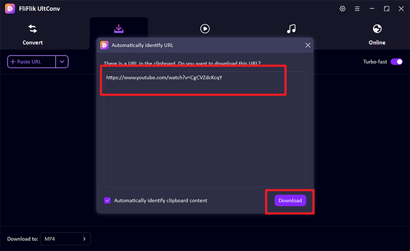 paste link in ultconv pop up window