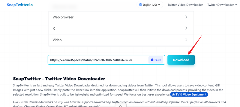 Paste Tweet Link in Snaptwitter Gif Downloader