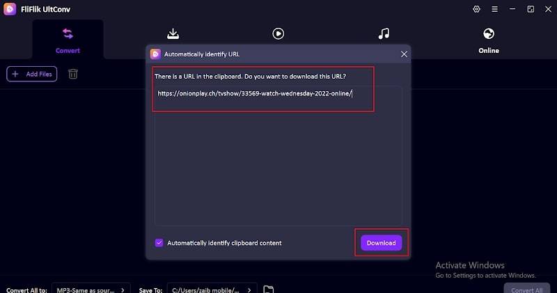 paste onionplay link and download