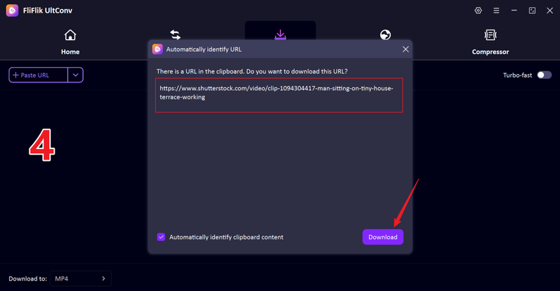 Paste Shutterstock Video Url into Ultconv Downloader