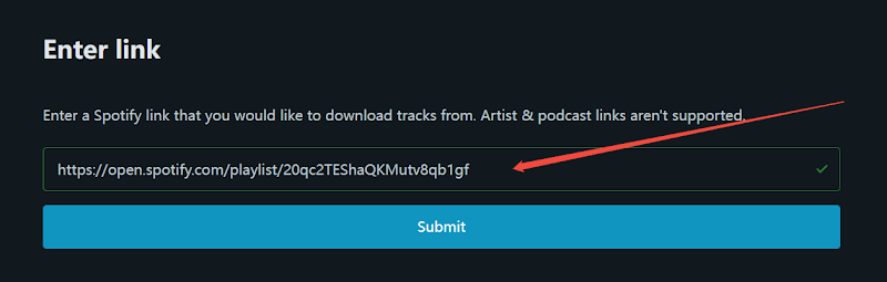 paste spotify link to spotdownloader