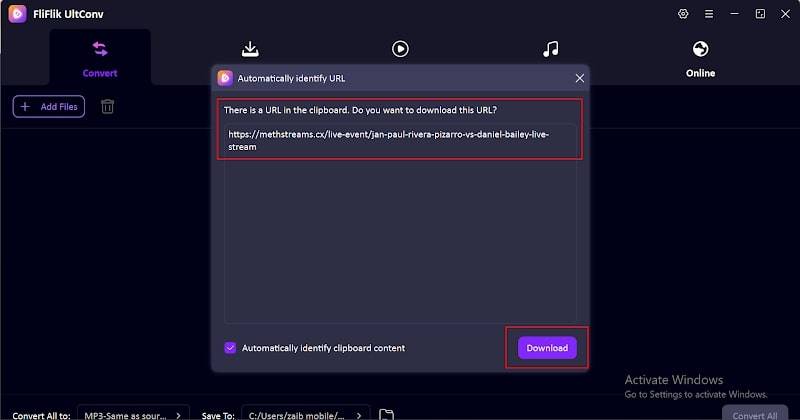 paste stream url and download