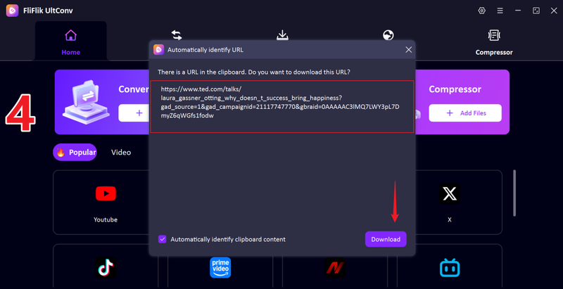 Paste Ted Video Url into Ultconv Downloader