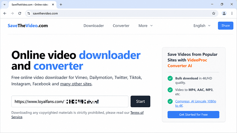 paste the loyalfans url into savethevideo